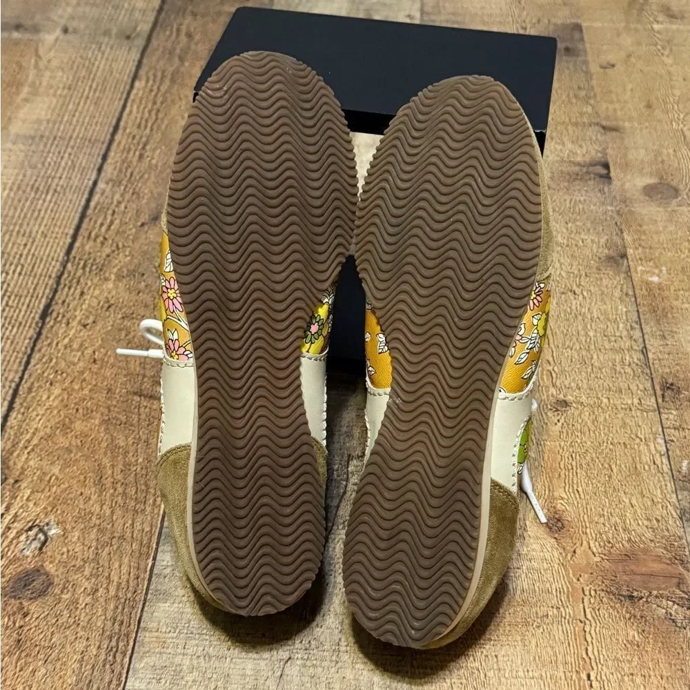 Tory Burch Serif Floral Leather Sneakers Yellow 8.5 rare